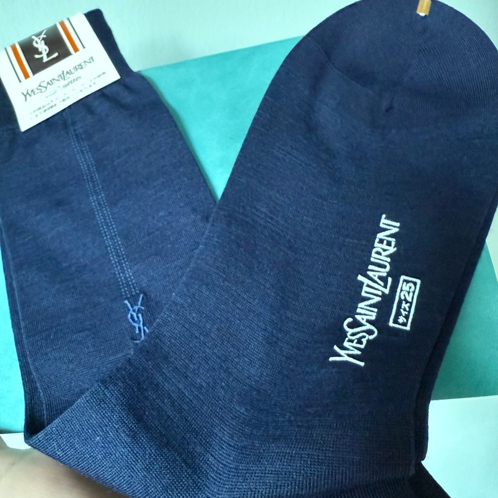 NWT ✨ Vintage Yves Saint Laurent YSL Navy Dress Socks  |Logo Pair